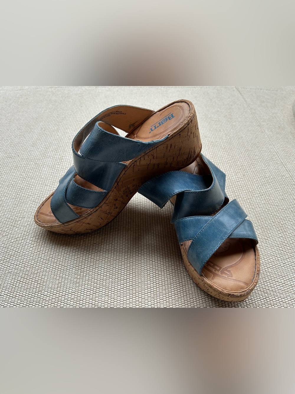 Born Navy Leather Cork Platform Wedges
